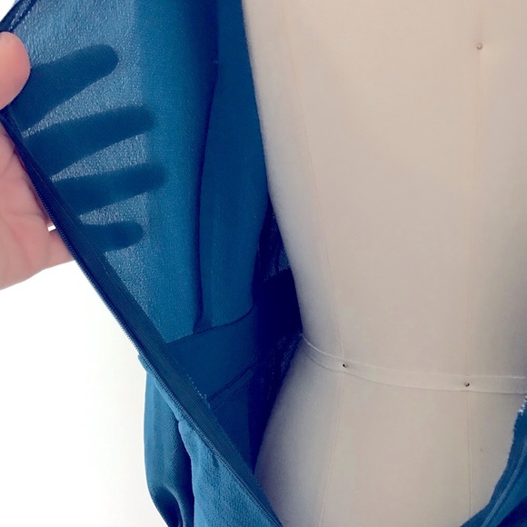 Teal Blue Long Sleeve Cocktail Dress - Picture 9 of 16